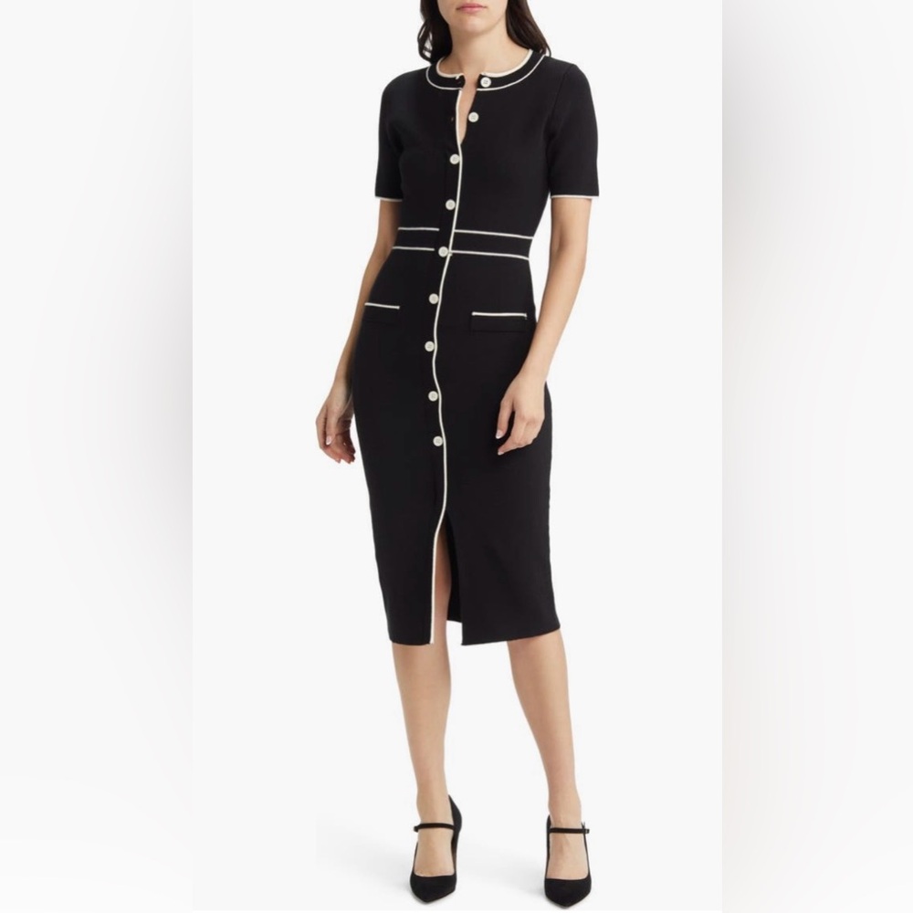 🌟NWT🌟 ZOE AND CLAIRE, Button Front Midi Sweater Dress, Black/Ivory, Size S